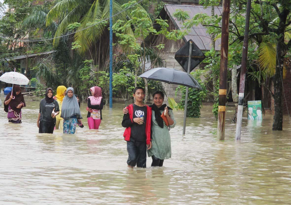 Kecamatan Matangkuli, Kabupaten Aceh Utara, dilanda banjir. Foto : KBR/Erwin Jalaluddin 