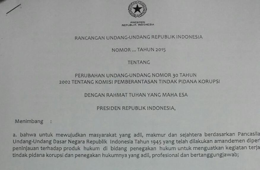 Saling Lempar Pengusul  RUU KPK, Istana Tugaskan 2 Menteri 